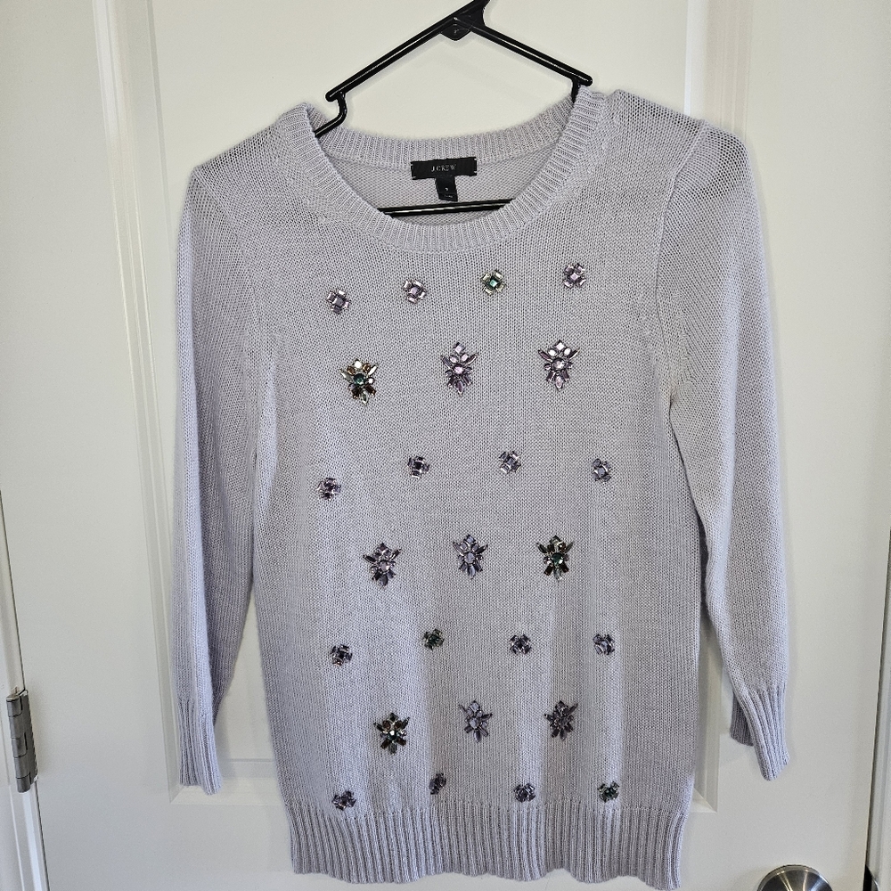 J.CREW Wool, mohair blend, lilac lavender cluster jeweled sweater women's small
